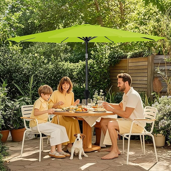MEWAY 10ft Patio Umbrella Outdoor Table Umbrellas with Push Button Tilt and Crank, Market Umbrella 8 Sturdy Ribs for Deck, Garden, Pool and Backyard, Apple Green