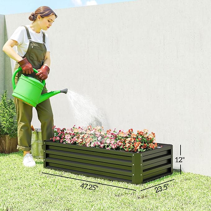 Outsunny Galvanized Raised Garden Bed, 4' x 2' x 1' Metal Planter Box, for Growing Vegetables, Flowers, Herbs, Succulents, Gray