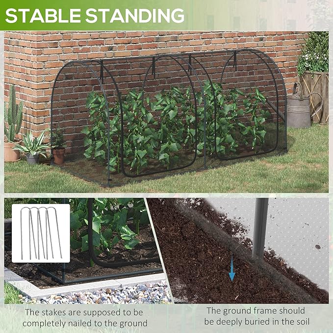 Outsunny 8' x 4' Crop Cage, Plant Protection Tent with Two Zippered Doors, Storage Bag and 4 Ground Stakes, for Garden, Yard, Lawn, Black