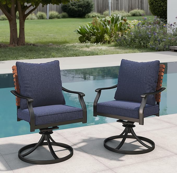 Grand patio 2-Piece Outdoor Dining Chair Set, 2 Leather-Look Wicker 360-Degree Swivel Patio Chair, Blue