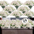 24 White Bundles Artificial Flowers for Outdoors/Indoors Fake Flowers Plants for Indoor Outside Garden Porch Window Box Home Wedding Farmhouse