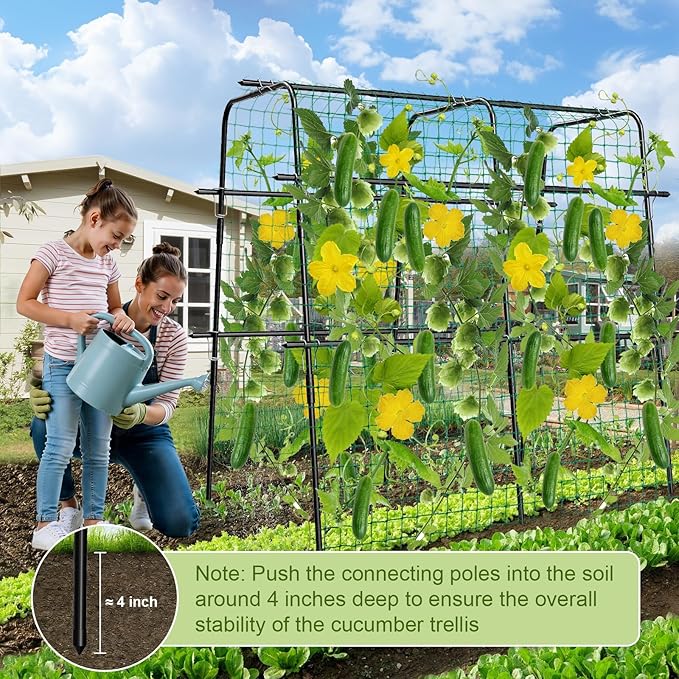 Cucumber Trellis for Raised Bed, 63 Inch A-Frame Garden Trellis for Climbing Plants, Outdoor Vine Trellis with Net, Plant Support for Tomato, Vegetables, Flower (63" L×15.8" W×63" H-Large)