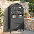 YITAHOME 65 Inch Outdoor Storage Shed, Arched Wicker Stand-Up Pantry with 3 Shelves & 2 Drawers, Rustic Storage Cabinet Patio Furniture for Backyard Garden Patio Lawn (Black)