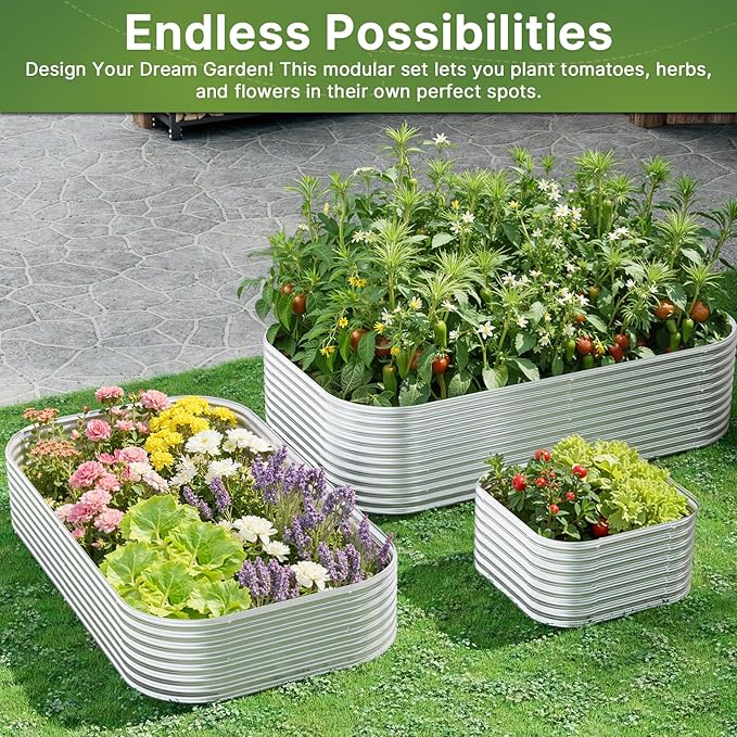 3 PCS 8x4ft Galvanized Raised Garden Bed Outdoor, Metal Garden Bed for Vegetables, Above Ground Garden Box for Flower, Steel Raised Beds for Gardening