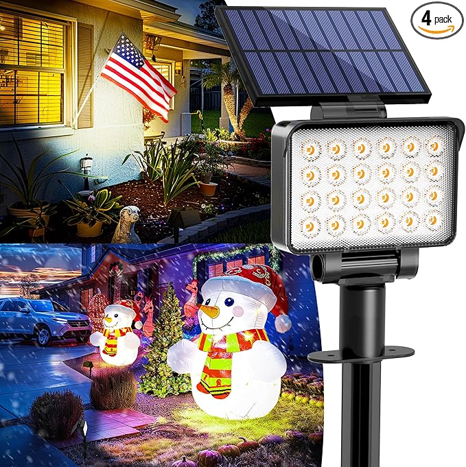 Solar Spot Lights Outdoor Waterproof for Flag, Tree, House, Garden, Yard, Landscape Spotlights for Accent Uplighting Halloween Christmas Decorations-4 Pack