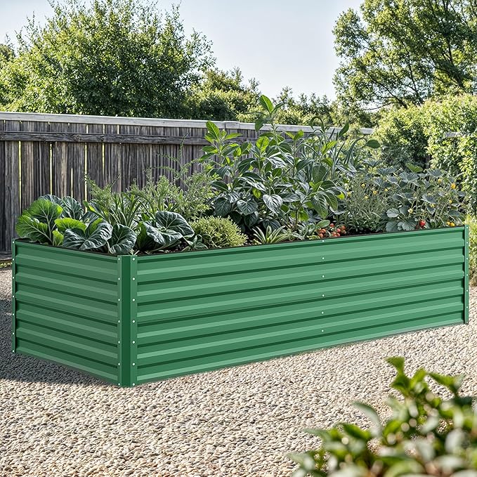YITAHOME 8x4x2ft Large Raised Garden Bed Kit, Galvanized Metal Planter Box with Gloves, Ground Nails, Support Rod & Safety Rubber, Outdoor Above Ground Planters for Plants Vegetables Flowers, Green