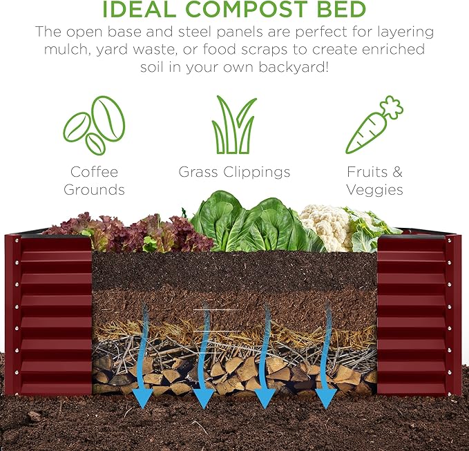 Best Choice Products 6x3x2ft Outdoor Metal Raised Garden Bed, Deep Root Box Planter for Vegetables, Flowers, Herbs, 269 Gallon Capacity, 100% Non Toxic Materials - Royal Red
