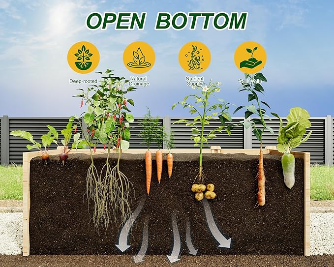 AMERLIFE U-Shaped Raised Garden Bed, 7.5Wx6Dx1.6H Free Combination Outdoor Wooden Raised Garden Bed Planter with 19.6" Depth Planter Box