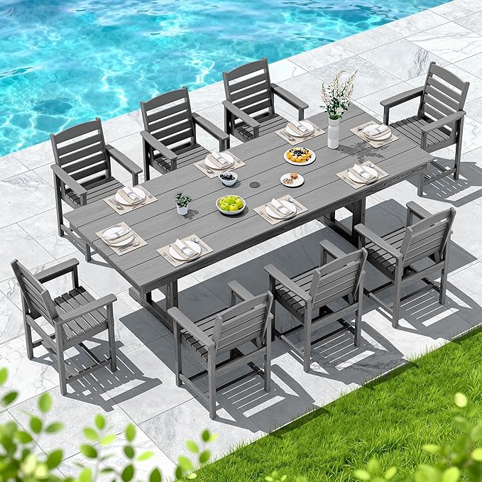 SERWALL Outdoor Dining Chairs Set of 4, All-Weather HDPE Patio Chair with 19.7" Widened Seat, for Backyard, Garden, Gray