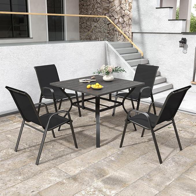 Patio Chairs Set of 8, Stackable Outdoor Dining Chairs for All Weather Textilene Fabric & Metal Frame, Outdoor Chairs Set for Backyard Deck Garden