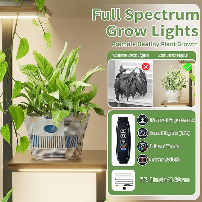 LATIBELL Plant Stand Indoor with Grow Light - 2 Pack Metal Plant Shelf for Indoor Plants Multiple, 5 Tiered Corner Plant Stand Shelves, Plant Rack Display Flower Holder for Living Room Patio Balcony