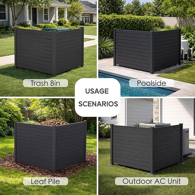 Kozyard 50" W x 48" H Outdoor Privacy Screens Aluminum Post, Air Conditioner Fence Panels, Pool Equipment Enclosure, Trash Can Screens Fence Kit for Outside Backyard Patio(Black/2Panels)