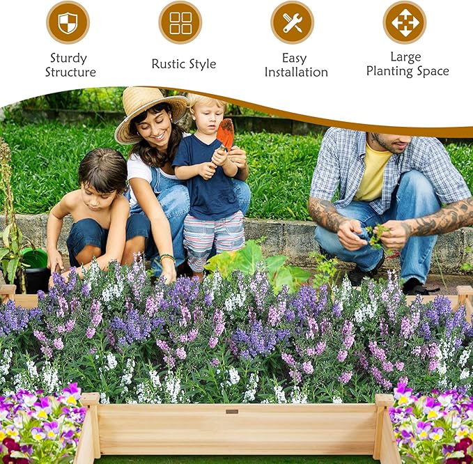 Giantex U-Shaped Raised Garden Bed, Wood Raised Garden Planter Box for Vegetables and Flowers, Easy Assembly, Garden Container for Backyard, Patio, Balcony (92.5" Lx95 Wx11 H)