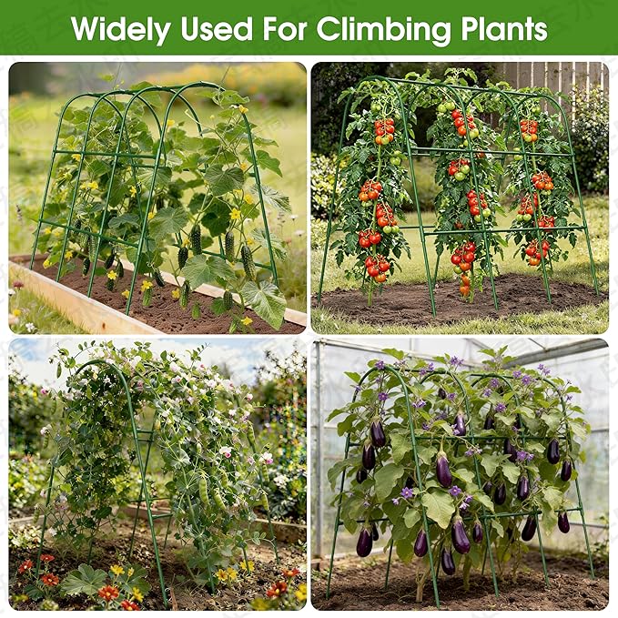 Cucumber Trellis for Raised Bed,U-Shape Garden Trellis for Climbing Plants Outdoor, Metal Arch Vegetables Trellis, Plant Support for Vine (Green, 47.2x47.2 X21.6)
