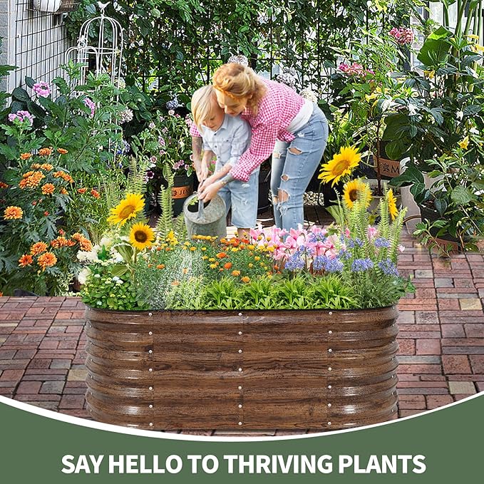 1MORE Galvanized Raised Garden Bed- Planter Garden Boxes Outdoor, Raised Beds for Gardening, 4x2x1.4ft Metal Garden Bed Kit for Vegetables Flower, Planter Raised Bed with Protective Tape & Tools.Grain
