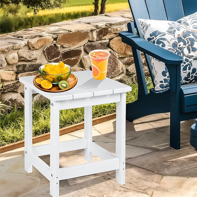 LZRS Adirondack Square Outdoor Side Table for Patio, Pool Composite Patio Table,HDPE End Tables for Backyard,Pool, Indoor Companion, Easy Maintenance & Weather Resistant(White)