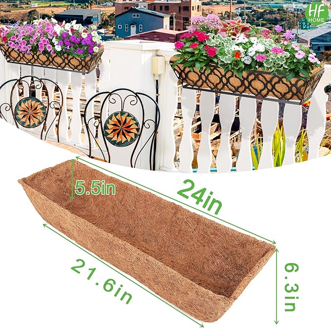 HFHOME 2Pcs 24" Trough Coco Fiber Replacement Liner, Natural 24 in Window Deck Coco Replacement Liner for Window Box