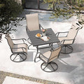 NUU GARDEN 5-Piece Outdoor Patio Dining Set, Slatted 37’’ Square Table with Umbrella Hole and 4 Patio Swivel Textilene Chairs, All Weather Patio Furniture Set for Porch, Backyard, Garden, Poolside