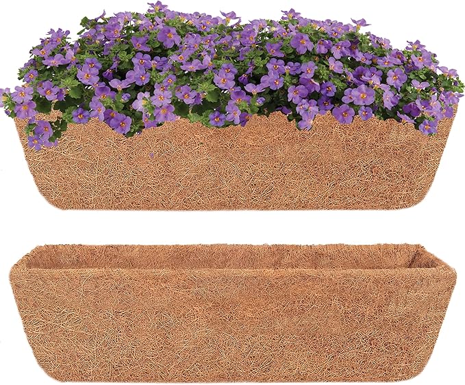 Y&M 30" Coco Liner for Window Box Deck Basket Planter Trough Coconut Fiber Liners 2pcs Trough Coco Liner Pre-Formed Replacement