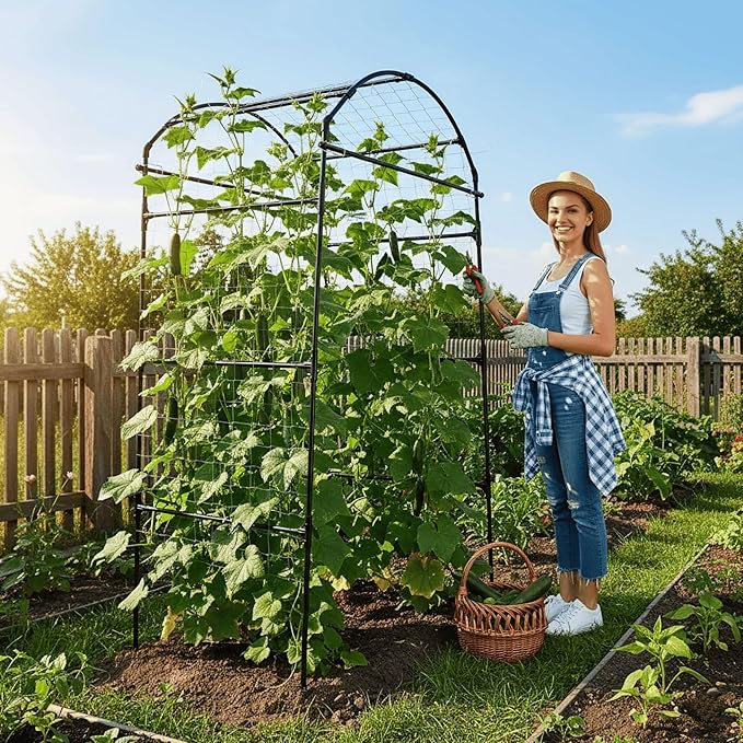 79" Garden Trellis Arch for Climbing Plants – Tall Outdoor Metal Trellis for Vegetables, Peas, Tomatoes,﻿ Cucumber Trellis Arch & Vertical Garden Climber Plant Support for Vine Plants