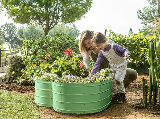 Plant & Plot Galvanized Raised Garden Beds Outdoor // Planter Raised Beds for Gardening, Vegetables, Flowers // Large Metal Garden Box (Light Green) // Tool-Free Assembly