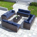 Kullavik 14 Pieces Outdoor Patio Furniture Set PE Wicker Rattan Sectional Sofa Patio Conversation Sets,Navy Blue