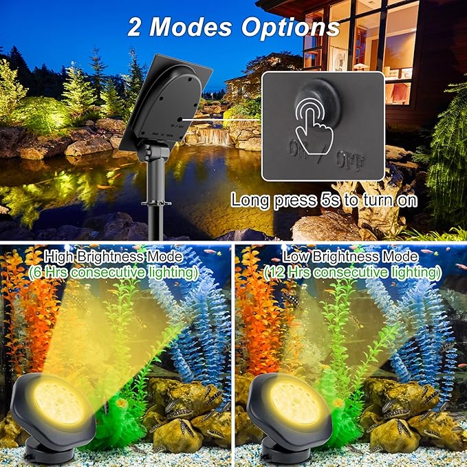 Solar Pond Lights,3000K Warm White LED Underwater Submersible Fountain Light,IP68 Waterproof Landscape Spotlights Lighting for Fish Aquarium Tank Garden Yard Pond Pool Decor(3-in-1)