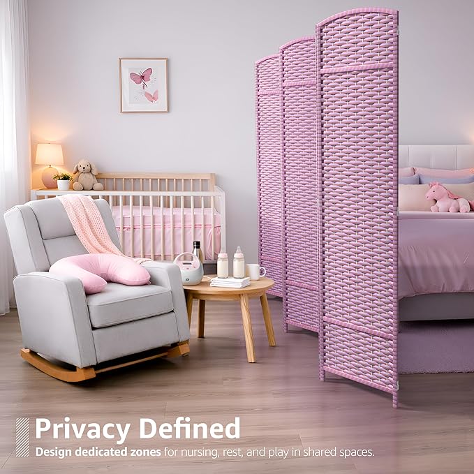 Sorbus 6-Panel Black Room Divider with Double Hinged Panels, 6 ft Tall Folding Privacy Screen