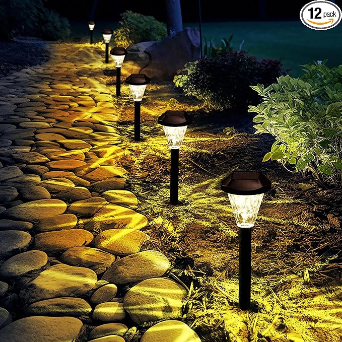 GIGALUMI 12 Pack Solar Lights Outdoor Waterproof, Outdoor Solar Lights for Yard, Solar Garden Lights, Yard Decorations Outdoor for Pathway, Patio, Garden, Driveway, Lawn, and Landscape(Warm White)