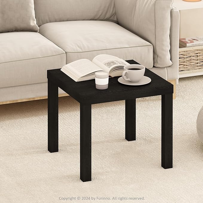 Furinno Classic Coffee Table, Square Modern Coffee Table with Triple Thick Tabletop, Simple Side Table with 4 Legs, for Living Room, Bedroom, Home Office, Black
