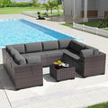 Kullavik 9 Pieces Outdoor Patio Furniture Set PE Wicker Rattan Sectional Sofa Patio Conversation Sets,Grey