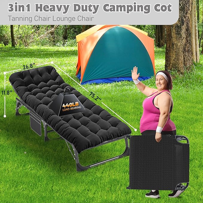 ABORON Heavy Duty Tanning Chair, 5-Gear Outdoor Folding Chaise Lounge Chair with Cushion,Portable Beach Lounge Chair for Outdoor Sunbathing Patio Pool Lawn Deck Poolside