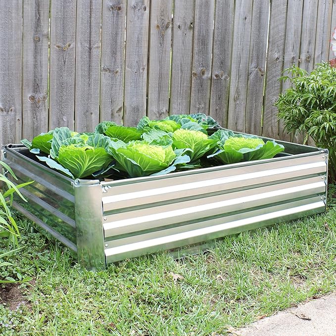 Sunnydaze 11.75" H Raised Metal Garden Bed - Galvanized Raised Garden Bed Outdoor for Vegetables and Flowers - Silver - 4' x 3' Rectangle