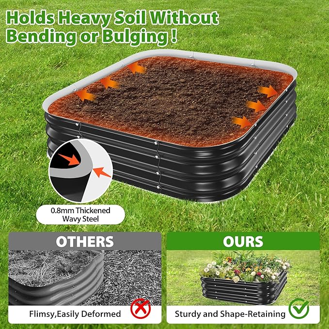 Galvanized Raised Garden Bed for Gardening, 4x4x1ft Large Square Metal Planter Boxes Outdoor for Vegetable,Flower,Herb,Modular Above Ground Growing Container,Black, Easy Assembly