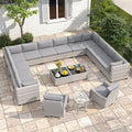 14-Seat Modern Patio Furniture Set with Swivel Rocking Chairs, Thick 4″ Cushions, Dual-Strand Wicker Rattan, Rust-Resistant Steel Frame – Outdoor Conversation & Modular Sectional,Gray
