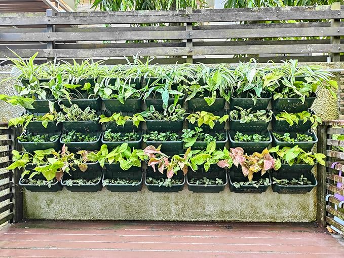Maxona Black Color Vertical Garden Planter - 16 Pack, 13 inch Wall Mounted Planter for Patio Outdoor Decor, Home Plastic Pot Balcony Plant Vegetable Fruit Herb Hanging Pocket Holder Flowerpot