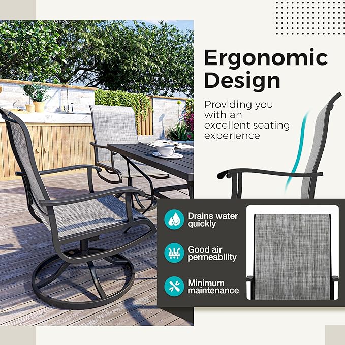 Pamapic 5-Piece Outdoor Dining Set, Patio Dining Set for 4, Outdoor Table and Chairs, All-Weather Outdoor Patio Set with Textilene Swivel Chairs for Garden, Poolside, Deck，Gray