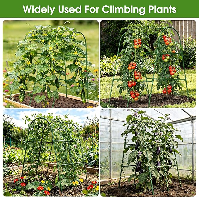 Cucumber Trellis for Raised Bed,U-Shape Garden Trellis for Climbing Plants Outdoor, Metal Arch Vegetables Trellis, Plant Support for Vine (Green, 31.5" Lx21.6 Wx47.2 H-Small)