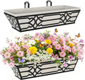 2 Pack 24 Inch Railing Boxes Planter for Outdoor Plants Adjustable Brackets for Porch Fence and Balcony Window Planter Box with Non-Woven Fabric Liner for Hanging Flower Baskets (2, Black)