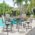 Vongrasig 5 Piece Patio Swivel Bar Set, All Weather Mental Textilene High Swivel Bar Stools Chair Set of 4 and Glass Bar Table, Outdoor High Top Bistro Set for Lawn Garden, Balcony, Taupe