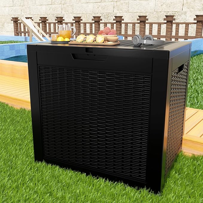 37 Gallon Outdoor Deck Box, Lockable Waterproof Outdoor Storage Boxes For Garden Tools,Indoor Cushions,Accessories Outside Storage Resin Weatherproof Container(Black)
