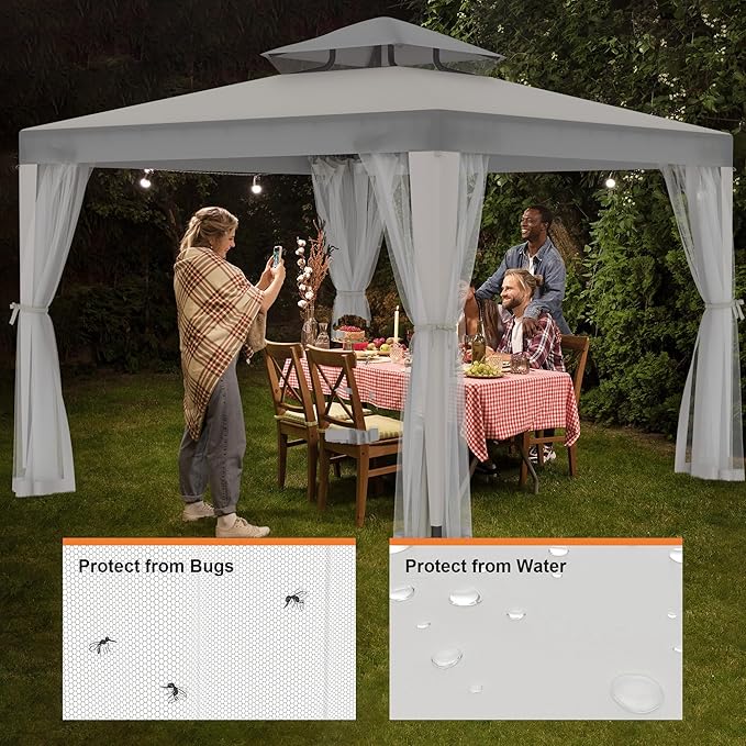 Patio Gazebo Tent Outdoor Canopy Shelter 10'x10' with Removable Netting,100 Square Feet of Shade for Garden, Backyard Deck and Lawns (Gray)