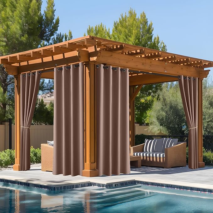 NICETOWN Fade Resistant Outdoor Curtains for Patio, Grade 4 Color Fastness Fade-Proof Waterproof Curtains for Gazebo UV Protection, 2 Panels Thermal Longlasting Blackout Shades, W52 x L84, Tan