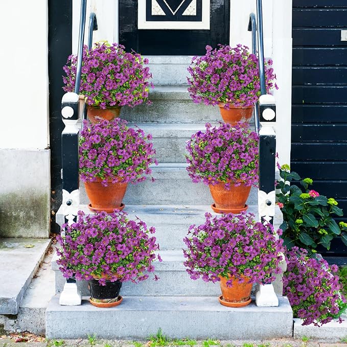 Bassion Artificial Flowers for Outdoors, 24 Bundles UV Resistant Fake Flowers Realistic Silk Faux Plants for Outdoor Planter Window Box Porch Patio Garden Home Outside Decorations