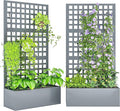 Outsunny Galvanized Raised Garden Bed with Trellis, Metal Planter Box with Drainage Holes, Outdoor Privacy Screen for Climbing Plants, Vegetable, Vines, 35" x 16" x 70", 2 Pack, Gray Wood Effect