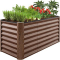 Best Choice Products 4x2x2ft Outdoor Metal Raised Garden Bed, Deep Root Box Planter for Vegetables, Flowers, Herbs, 119 Gallon Capacity, 100% Non Toxic Materials - Dark Brown Wood Grain