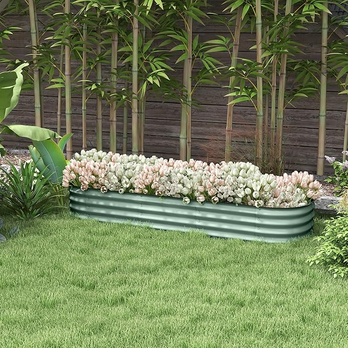 Outsunny 6.5' x 2' x 1' Galvanized Raised Garden Bed Kit, Outdoor Metal Elevated Planter Box with Safety Edging, Easy DIY Stock Tank for Growing Flowers, Herbs & Vegetables, Green