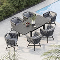 Grand patio 7-Piece Outdoor Dining Set for 6, Patio Dining Furniture Set for 6 Swivel Rope Wicker Chairs & 1 Expandable Rectangular Dining Table, Dark Gray