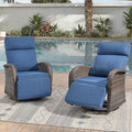 Zero Gravity Patio Swivel Rocking Recliner Chairs Set of 2 - Wicker Outdoor Lounge Chair with Adjustable Backrest & Footrest, All Weather Reclining Rocker Chairs with Thick Cushion for Pool Deck Blue