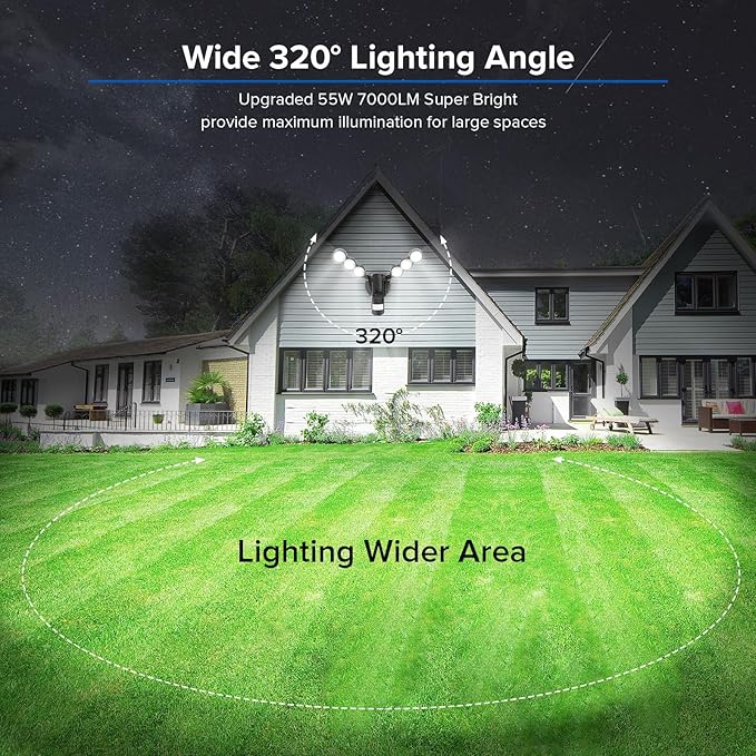 SANSI 55W 7000LM Motion Sensor Outdoor Security Lights, Super Bright 5000K Dusk to Dawn Flood Light, 320° Beam Angle, Best Outdoor Lights for Yard, IP65 Waterproof, ETL Listed, Black